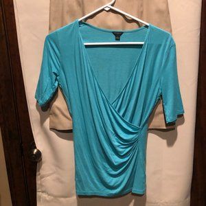 Ann Taylor Turquoise Draped Wrap-Front Jersey Top